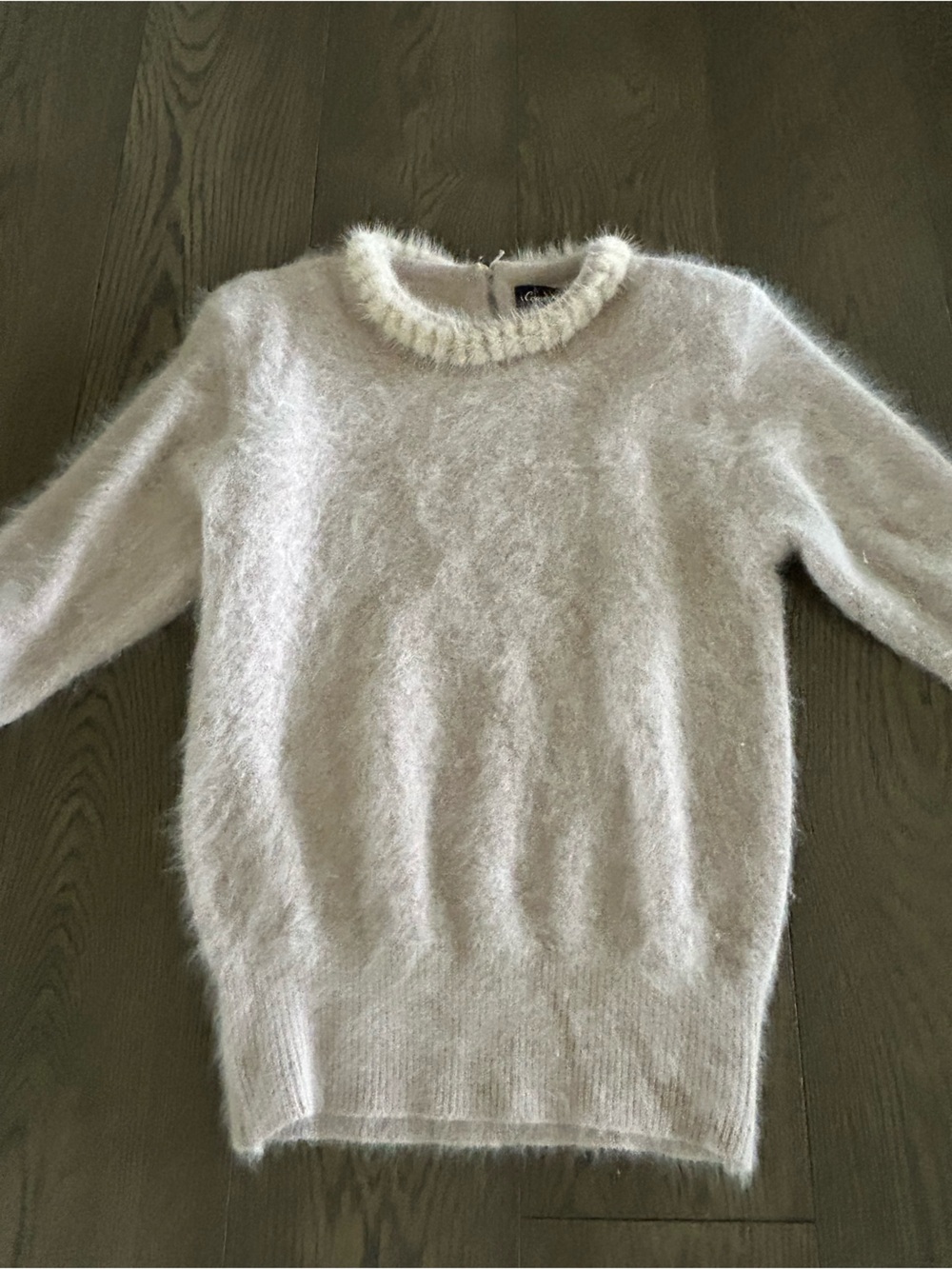 Soft Angora Fuzzy Sweater detailed neckline in Off-White